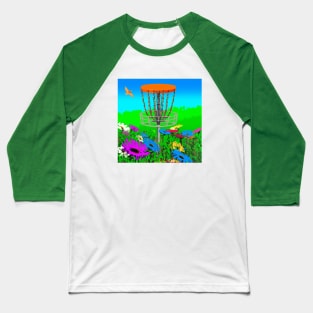 Disc Golf in a Patch of Colorful Flowers Baseball T-Shirt